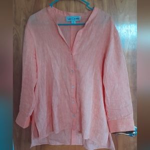 Sara Campbell, XL, Orange Linen Button Shirt
